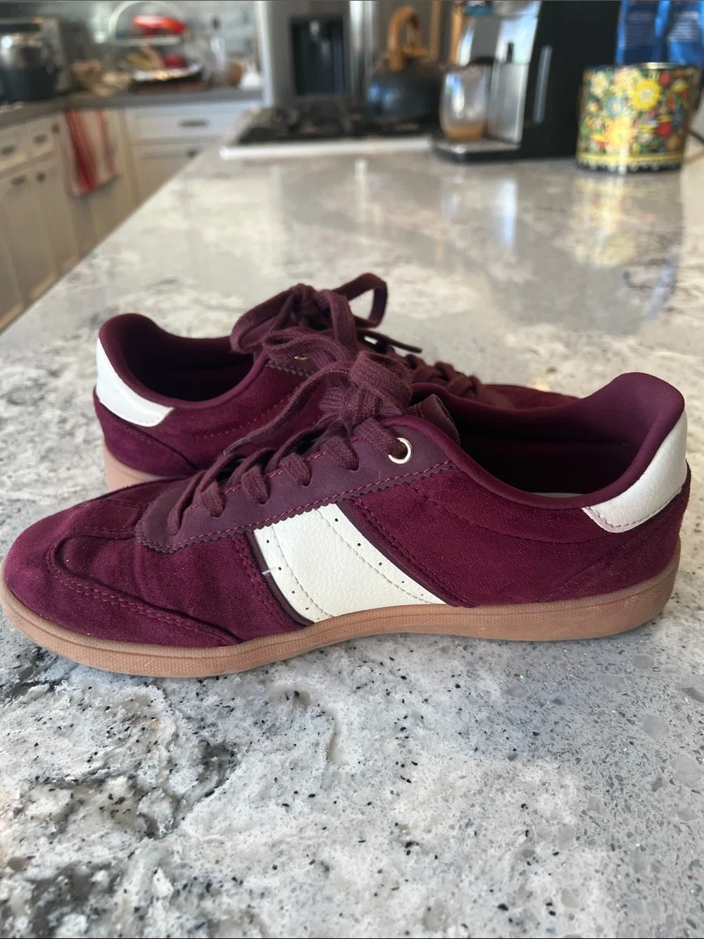 Zara Burgundy Suede Contrasting Sneakers Gum Sole EU37
